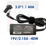 CARGADOR ACER 40W DE 19V A 2.15A con conector 3.0mm*1.1mm (punta fina)