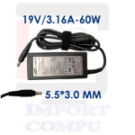 CARGADOR SAMSUNG 60W DE 19 V 3.16A con conector redondo 5.5mm*3.0mm (con pin central)