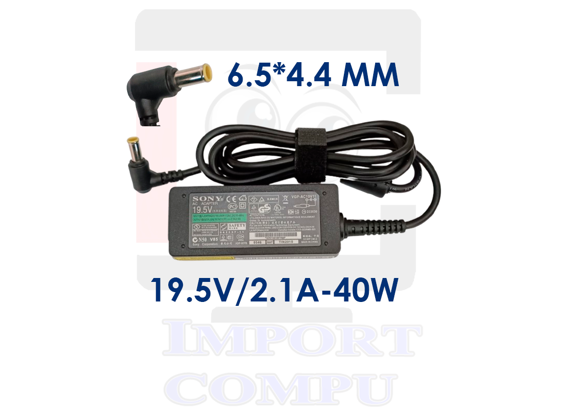 SONY 19.5V 2.1A Cargador para Laptop Sony 19.5V A 2.1A (MM) 6.4*4.4 PUNTA AGUJA - Imagen 1